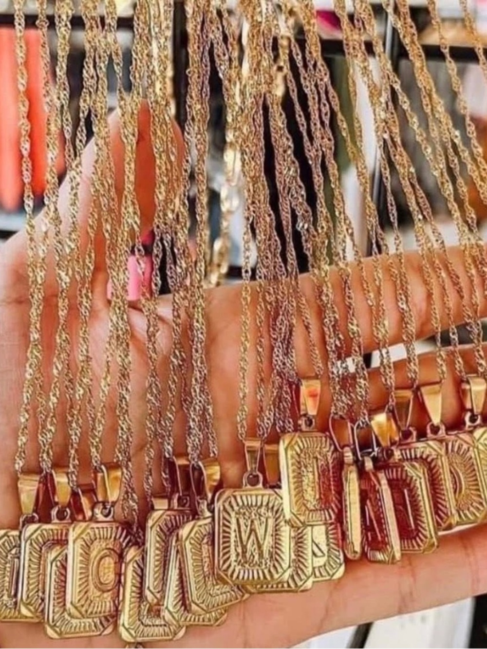 NEW in velvet blk pouch ,Golden Dream Monogram Necklace by Plunder.